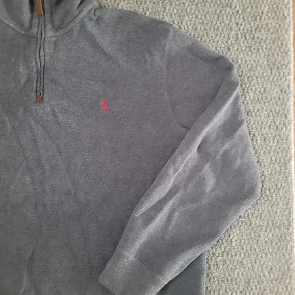 Polo ralph lauren men's size L grey fleece sweater 1/4 zip up long sleeve cotton - Picture 5 of 13